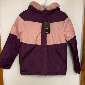 NWT OshKosh B’gosh girls pink and purple hooded winter coat size 10